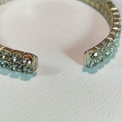 1950s Vintage Bangle Bracelet with a Double Row of Clear Rhinestones
