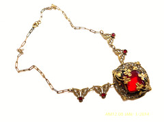 RARE ANTIQUE ART DECO CZECH RED CRYSTAL FILIGREE NECKLACE EARRINGS SET