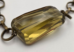 Vintage Olive Green Faceted Glass Pendant Necklace Brass Rolo Chain 19 In