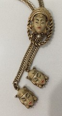 Vintage 1950s Selro Selini Princess Face Slide Bolo Necklace Gold Tone Statement