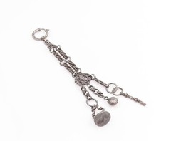 925 Sterling Silver Vintage Keychain Dark Tone Fob Chain With Charms TR4068