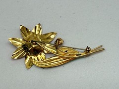 Vintage Rhinestone Flower Brooch Pink, Green Enamel Pin Estate MCM Jewelry 3.5in