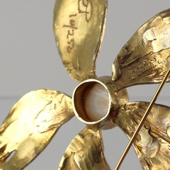 Vtg MCM Sterling Modernist Flower Brooch Mabe Pearl Gold Vermeil 5″ 71g Signed