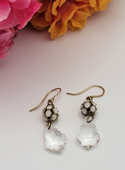 Vintage 14K Gold Filled Clear Crystal Drop Earrings 1″ French Wire
