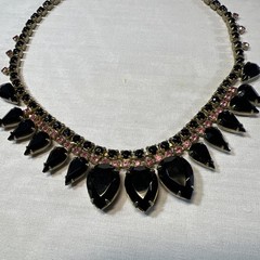 Gorgeous 1950-60’s Jet Black Teardrop Rhinestones with Bright Pink