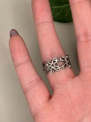 Vintage Silver Tone Filigree Ring Size 7 Scrollwork Statement Boho Gothic Ring