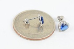 14k Solid White Gold Halo Heart Stud Earrings