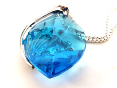 Vintage Blue Glass Necklace Sterling Silver 925 Silver Overlay