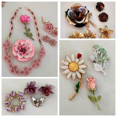 Vintage High End Flower Brooch Earring Jewelry Lot wSets Hollycraft Weiss Emmons