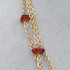 Vintage Necklace Gold tone Brown Station Extra Long 32 in