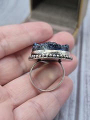 Large Vintage 925 Sterling Silver Blue Gold Druzy Ring Size 8.5 Estate Jewelry