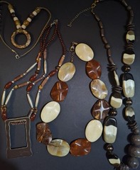 Vintage Boho Necklace Lot 8 Tribal Mask Wood Coconut Acrylic Metals Leather