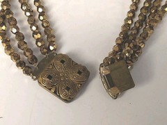 Antique Gold Glass Crystal Diamond Cut Bead Necklace 4 Strand 1910 -1920 Rare