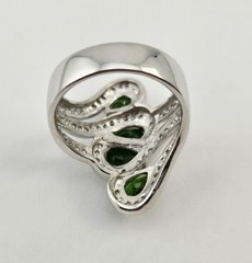 Sterling Silver 925 Green Gemstone Swirl Wave Pear Oval Cluster Ring Size 8 – 7g