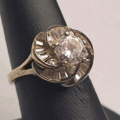 Vintage JAL CZ Crown Ring Size 8 Sterling Silver Gold Over Halo Statement Ring