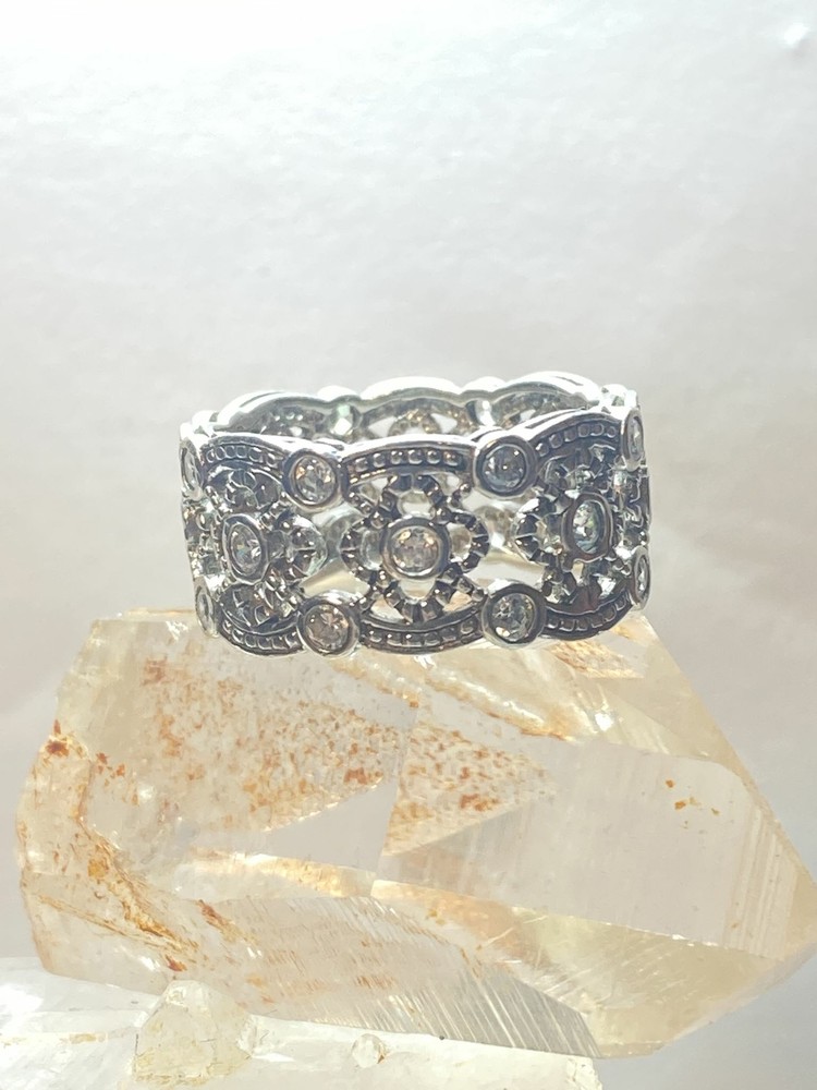 Crystal ring size 6.50 cocktail band sterling silver women girls