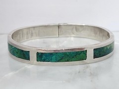 Taxco Sterling Silver Turquoise Hinged Bangle Bracelet ~ 41.4g ~ 4-A272