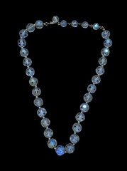 Vintage Light Blue Czech Glass Bead Soccer Ball Frosted Knotted Choker Necklace