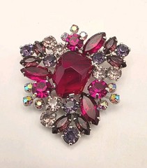 Vintage Rare Unsigned Weiss Hot Pink/Purple/AB Fantasy Inverted Stone Brooch