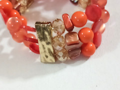 Plastic, Gemstone + crystal bead bracelets. Lot of 10 beaded mixed materials