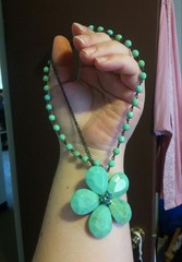 Vintage Turquoise Flower Tropical Beaded Jewelry Set Necklace Bracelet Earrings