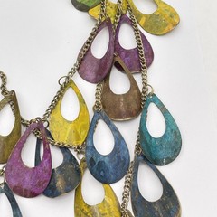 Boho Multicolor Teardrop Fringe Bib Statement Layered Necklace Gold Tone Chain