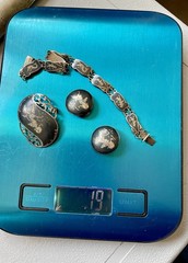 Vtg 1950s Siam Sterling Silver Niello Jewelry Set Bracelet Brooch Earrings Thai