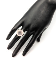 Sterling Silver 925 Checkerboard Cut Pink Chalcedony Clear Topaz Ring Sz 6
