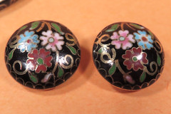 Vintage Gold Tone Cloisonne Colorful Flower Design Clip on Earrings & Bracelets