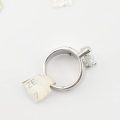Vtg Sz 7 Ring Pear Teardrop Cubic Zirconia 18KGE White Gold Electroplate Jewelry