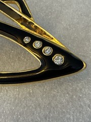 Vtg 3” Brooch Cat Eye Glasses Black Gold Enamel Rhinestone Pin Rockabilly Retro