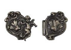 Antique Art Nouveau Angel Cherub Fairy w/ Flowers Belt Buckle