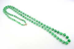 Classic Chinese Jadeite Rock Crystal Bead 14k Gold Necklace