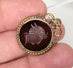 Antique Vintage Carved Carnelian INTAGLIO PENDANT FOB Charm gold filled/rolled