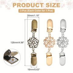 3Pcs Dress Clips Back Cinch, Sweater Clips (Floral Cluster, 3 Colors)