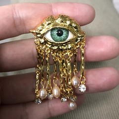 Women Evil Eye Brooch Vintage Pearl Tassel Pin Zinc Alloy Fashion Jewelry