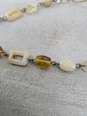 Long 42 inch Artisan Made Necklace Quartz Citrine Stones Gold And Silver Tone
