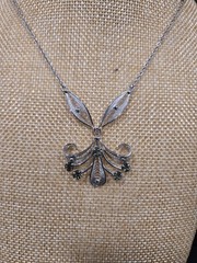 Vintage Sorrento Sterling Silver Filigree Necklace Green Rhinestones 16”