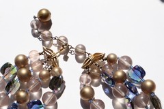 Vintage 4 Strand MARVELLA Necklace Mid Century AB Blue Gold Clear Beaded