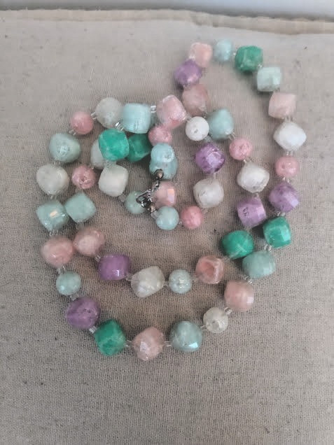 Vintage Monet Pastel Multicolor Acrylic Crakle Beaded Necklace