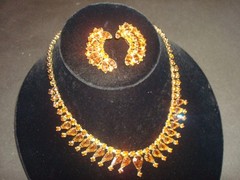 GORGEOUS Vintage SET AMBER RHINESTONES NECKLACE AND EARRINGS PRONGS PERFECT
