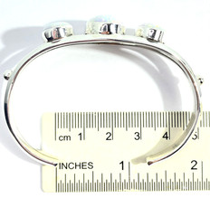 Vintage Sterling Native American Signed Carlos Faux Opal Cuff Bracelet 2 3/8″
