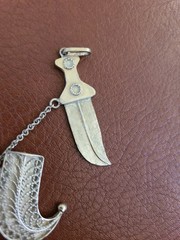 Vintage Arabic Dagger Pin Sword Brooch Unk Silver Tone