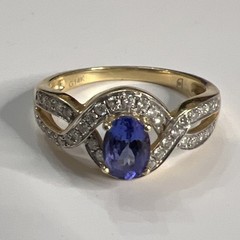 14k Yellow Gold Oval Cut Tanzanite & Round Natural Diamonds Ring Sz 8