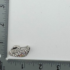 Rhinestone Swan Brooch Silver Tone Clear & Aurora Borealis Crystals Bird Pin