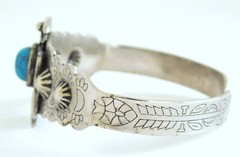 Vintage Silver Tone Faux Turquoise Thunderbird Southwestern Cuff Bracelet