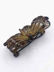 Vintage 800 Silver Filigree Butterfly Brooch Gold Wash 3D Layered Pin