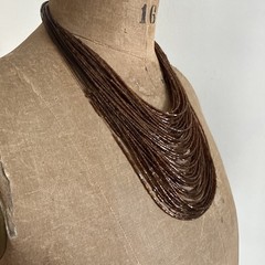 Vtg Waterfall 90s Y2k Beaded Necklace ~ Metal Acrylic Brown Friends Era 19” Adj