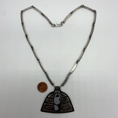 VTG Fridl Blumenthal Sterling Snowflake Obsidian Pendant Necklace 52.8g #bba
