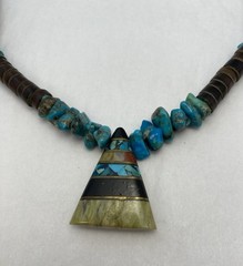 Santo Domingo Inlay Turquoise Heishi Necklace Turq Blue Green Pendant
